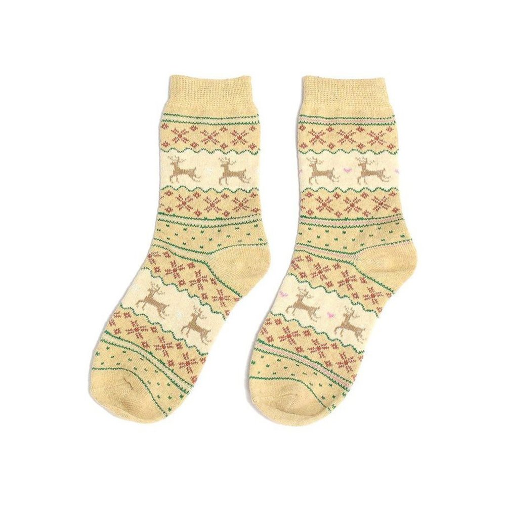 Tan Reindeer Heart Christmas Socks